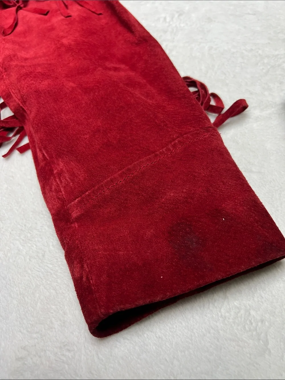 Vintage Leather Gallery Red Suede Leather Fringe Jacket Western Boho Women’s Med - Picture 9 of 11